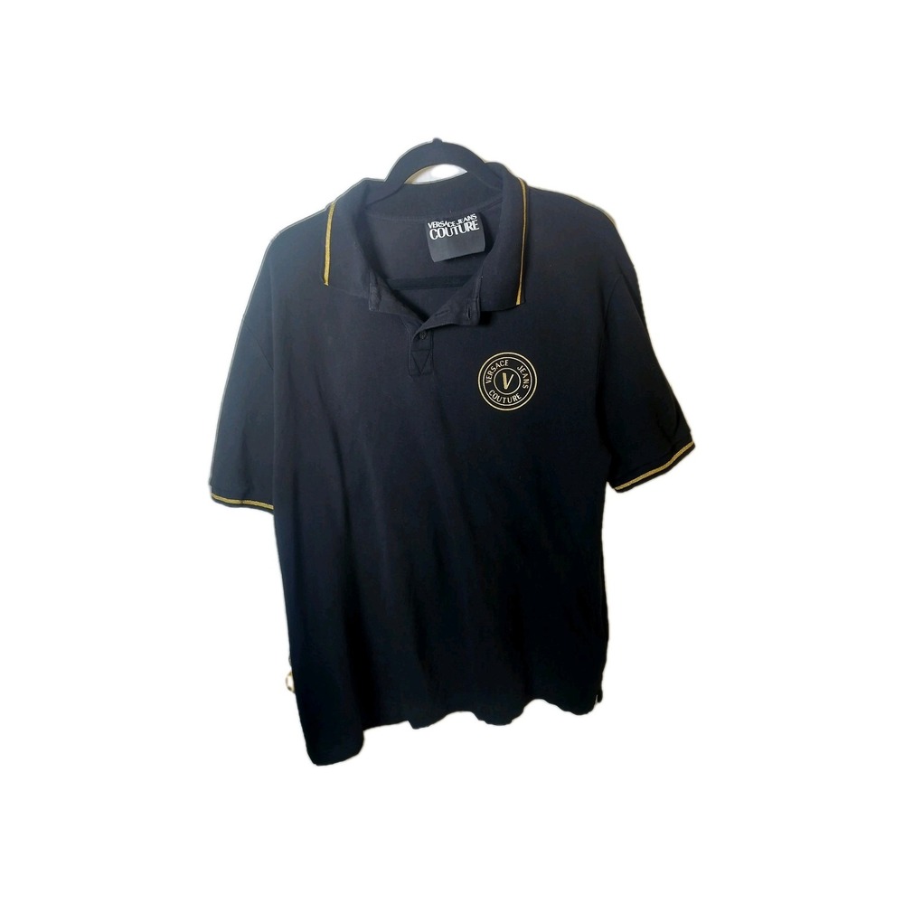 Versace Jeans Couture Polo Shirt Mens XXXL Black‎ Yellow Short Sleeve Cotton